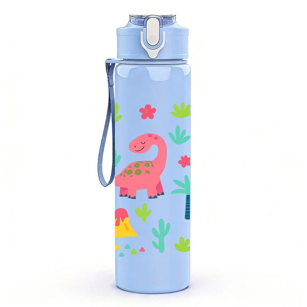 1PC Dinosaur Cactus Seamless Pattern 750ml Color Plastic Sports Water Bottle Leakproof Flip Straw Lid Suitable for Sports Office Home Use
