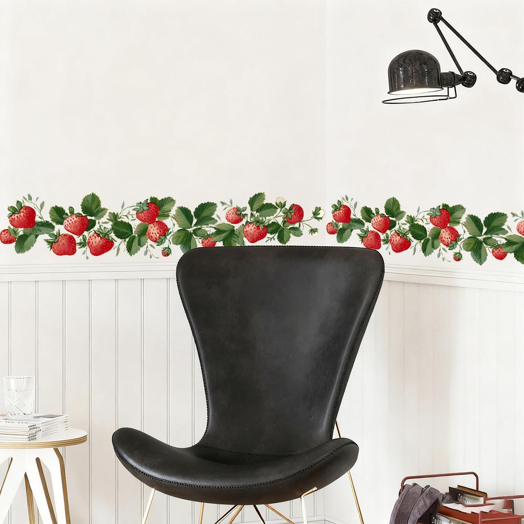 Fresh Strawberry Flowers Rattan Living Room Kitchen Bedroom Self-adhesive Background Decoration Stickers