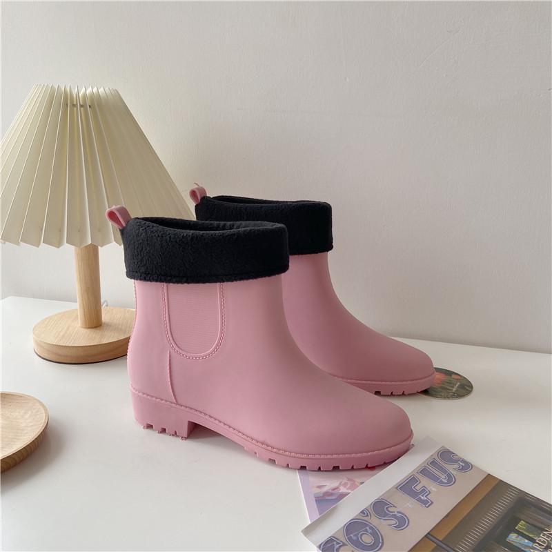 Women's Waterproof Short Rain Boots: Fashionable, Non-Slip Velvet Overshoes, Rubber Water Shoes.