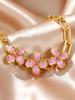 Fashion Sweet Enamel Drip Oil Pink Flower Bracelet for Women, Stainless Steel  Luxury Classic Wrist Jewelry Gifts Party Daily
