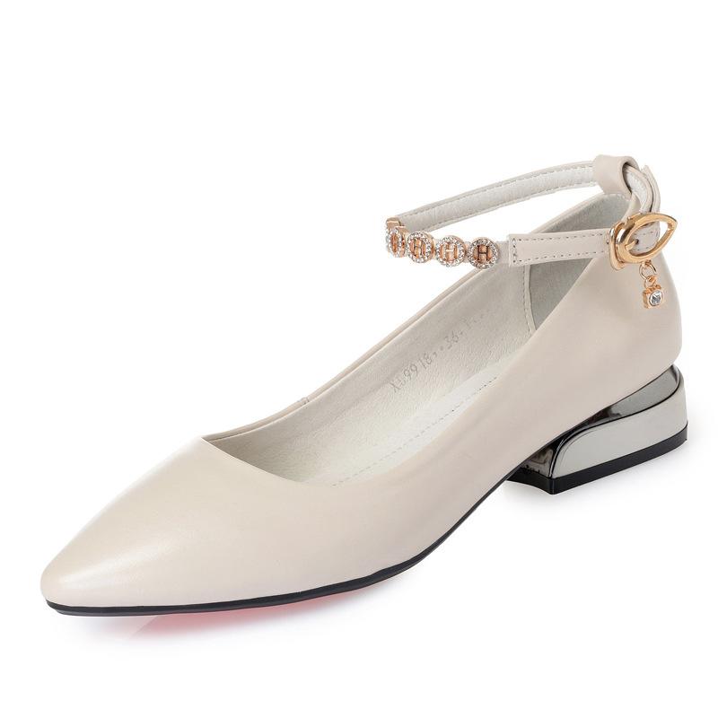 Fashion Genuine Leather High Heel Shoes Red Wedding Pumps Women Shoes Pointed Toe Rhinestone High Heel Shoes Ladies Elegant Office Shoe