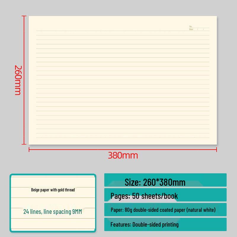 A3 Large Horizontal Line Paper Notebook - Single Line for Office, Student Mind Maps, Drafts