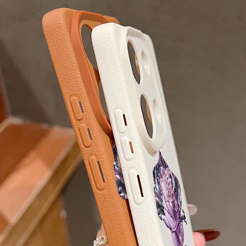 Crystal Rose Pattern Leather Texture Slim Matte Case For Xiaomi 13T Pro Poco X7 X6 Redmi Note 14 13 Pro 12 11 10 Pro TPU Soft Shockproof Phone Cover