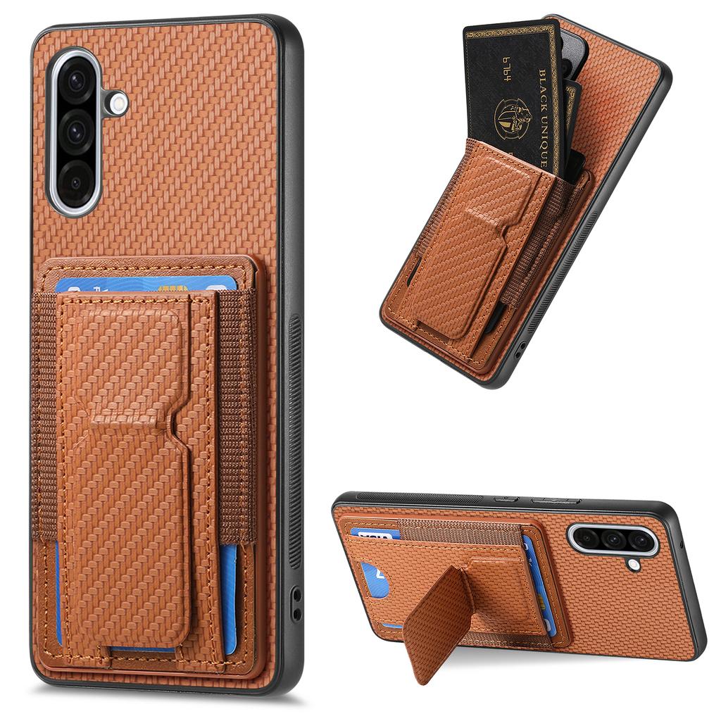 For Samsung Galaxy A36 5G Case with Card Holder Kickstand Fiber Pattern Leather Back Cover