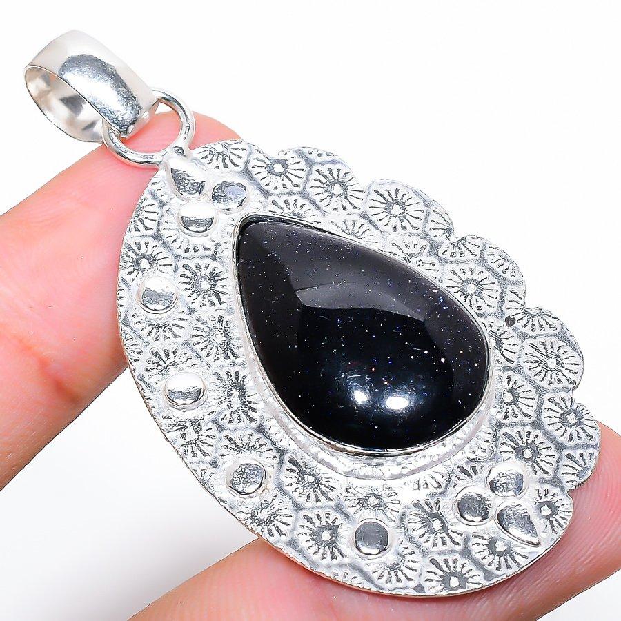 Lila Sonnenstein Edelstein Handgefertigt 925 Sterling Silber Schmuck Anhänger 2,40"