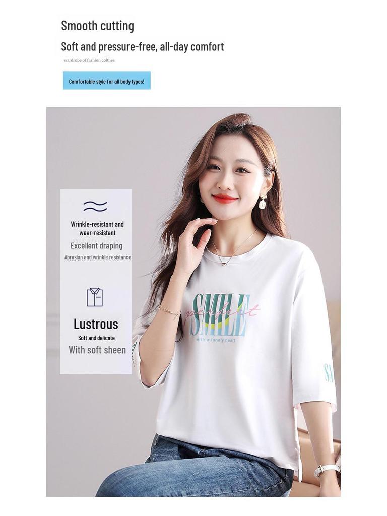Women's Loose-Fit Pure Cotton Short-Sleeve T-Shirt 2025 - Thin, Large Size Summer Top for Middle-Aged Moms