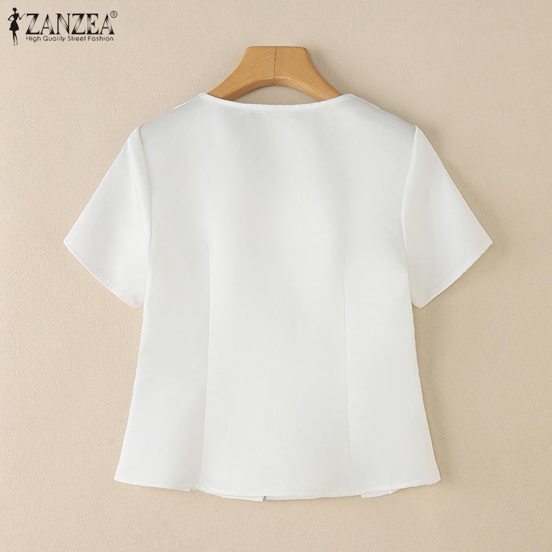 ZANZEA Women Casual V-neck Summer Short Sleeve Slim Blouse