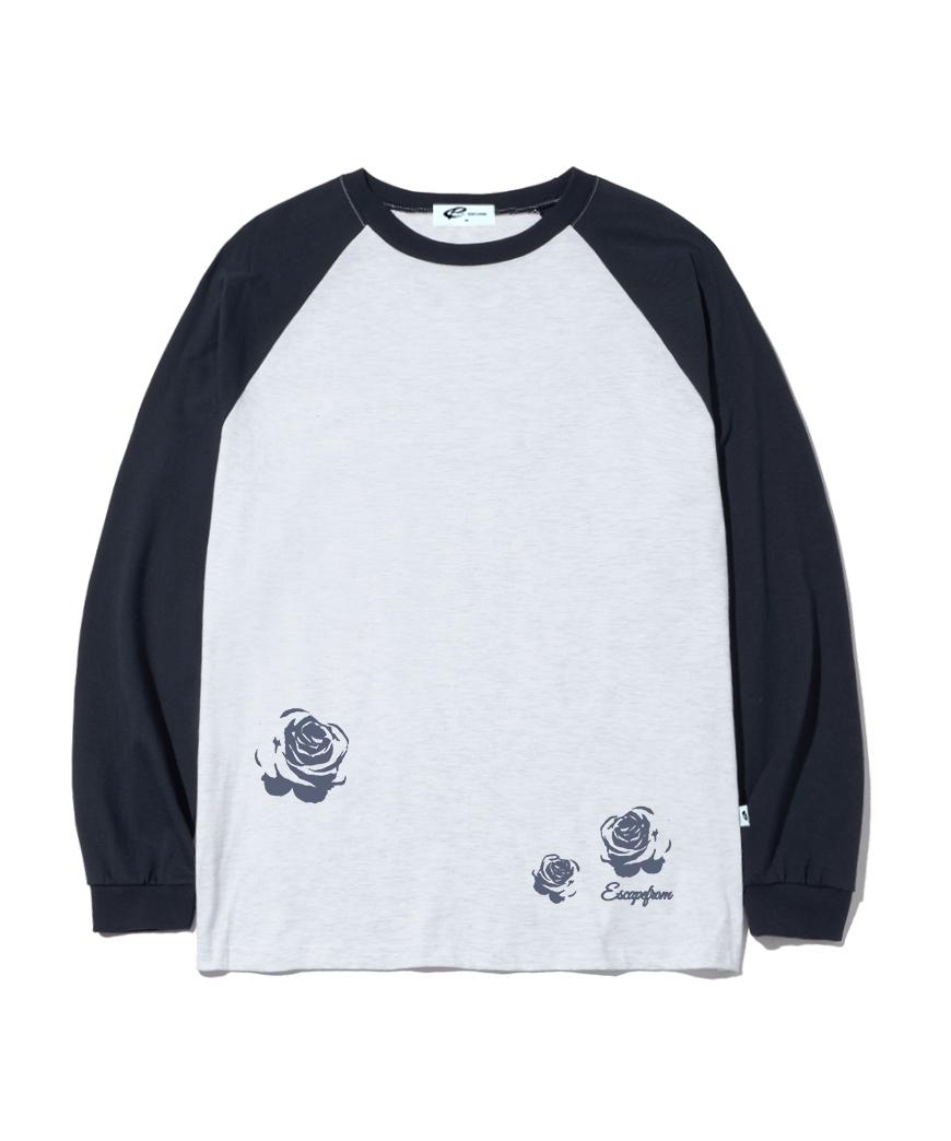 Escape From Rose Stamp Print Long Sleeve Navy M