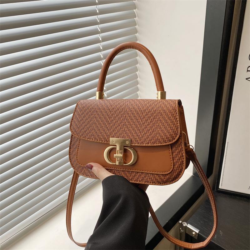 2025 New Large-capacity Foreign Style Splicing Popular Lock Fashionable Simple Handbag Versatile Shoulder Messenger Bag Bag