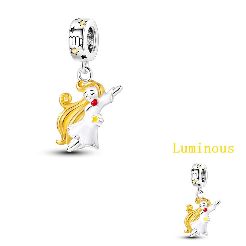 Original Copper Charms Luminous Zodiac Signs Beads Pendants For Women Fit Original Bracelet Necklace Diy Gift