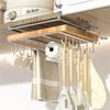 Kitchen Under Cabinet Hanging Organizer Rack with Hooks Multi-Purpose Holder for Paper Towel Cutting Board & Pot Lids