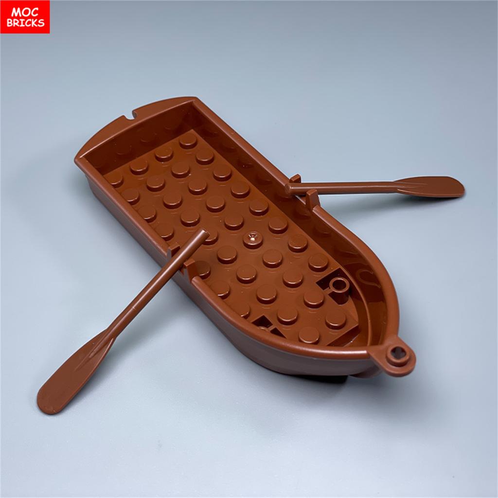 MOC Bricks Dugout Canoe Oar Ship Boat Camp Cabin Pirate Scene Accessory Military Assembled Building Block Accessories Kids Toys