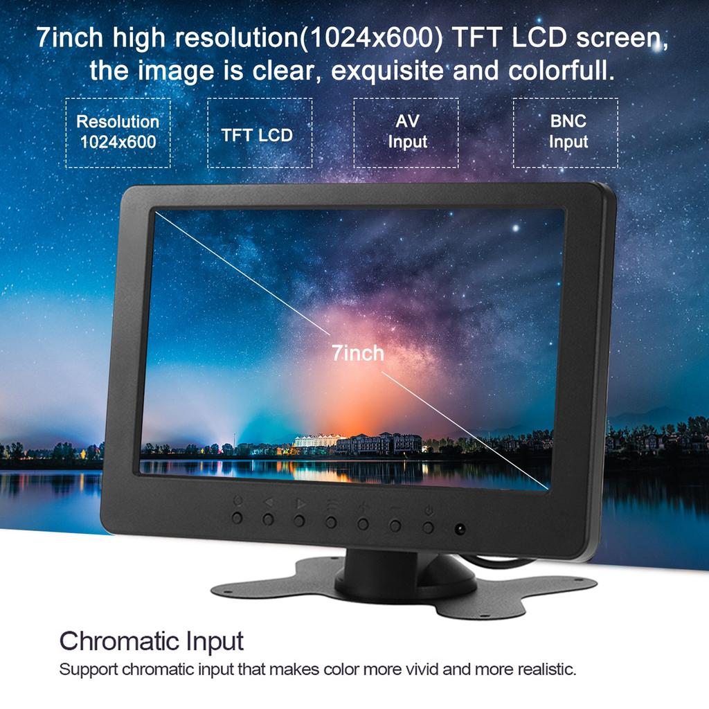 7-Zoll-HD-Monitor 1024x600 16:9 LCD-Monitorhalterung BNC AV Videoeingang für Heim-Auto-Überwachung