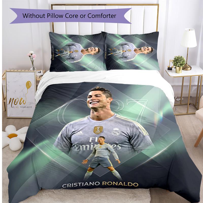 Set Lenzuola Stampate Cristiano Ronaldo 3 Pezzi Copriletto Accogliente Traspirante come Regalo per Inaugurazione Casa o Festa