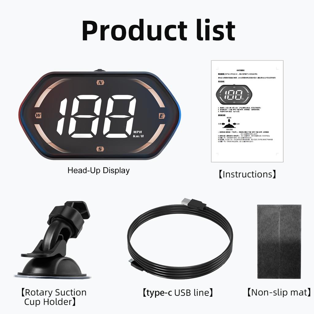 Car Hd-Up Display, GPS meter With MPH/ , Overspeed Alarm, Auto Brightness Adjustment, Plug and Play for All Vehicles