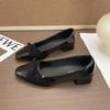 2025 summer new square head fashion bow middle heel single shoes with skirt temperament French splicing professional single shoes women