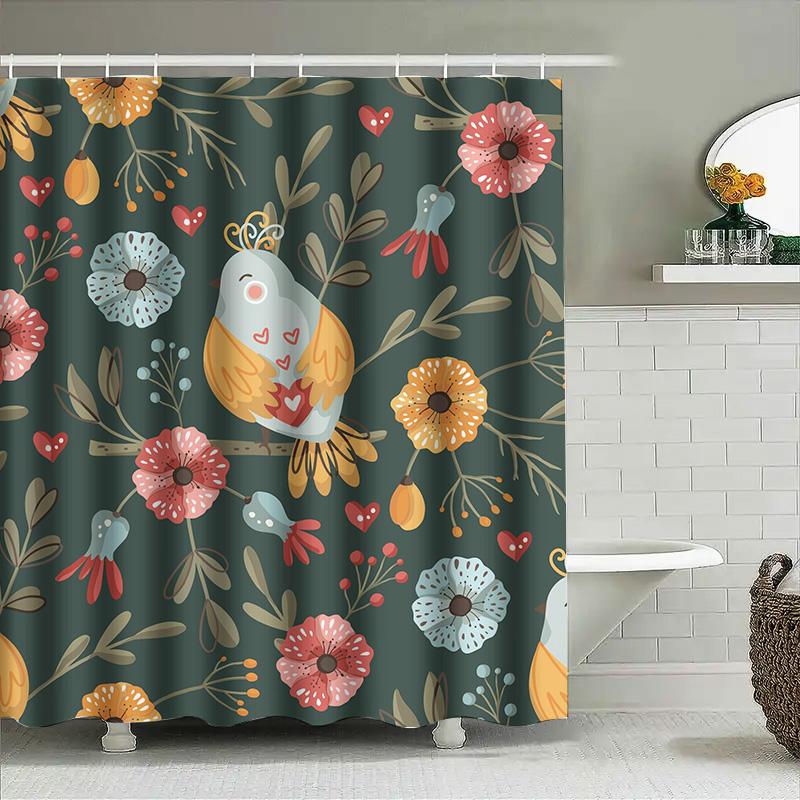 

Vintage Boho Floral Print Shower Curtain Soft Fabric Waterproof For Bathroom Decor Available In Various Sizes (Green) W60H190(CM)-1 Pcs