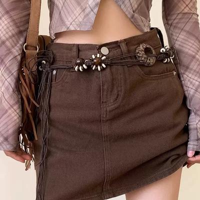 Bohemian Nisza Y2K Dekoracyjny Sznurek do Talii Literacki Retro Etniczny Styl Tkany Pasek z Paskiem do Spódnicy