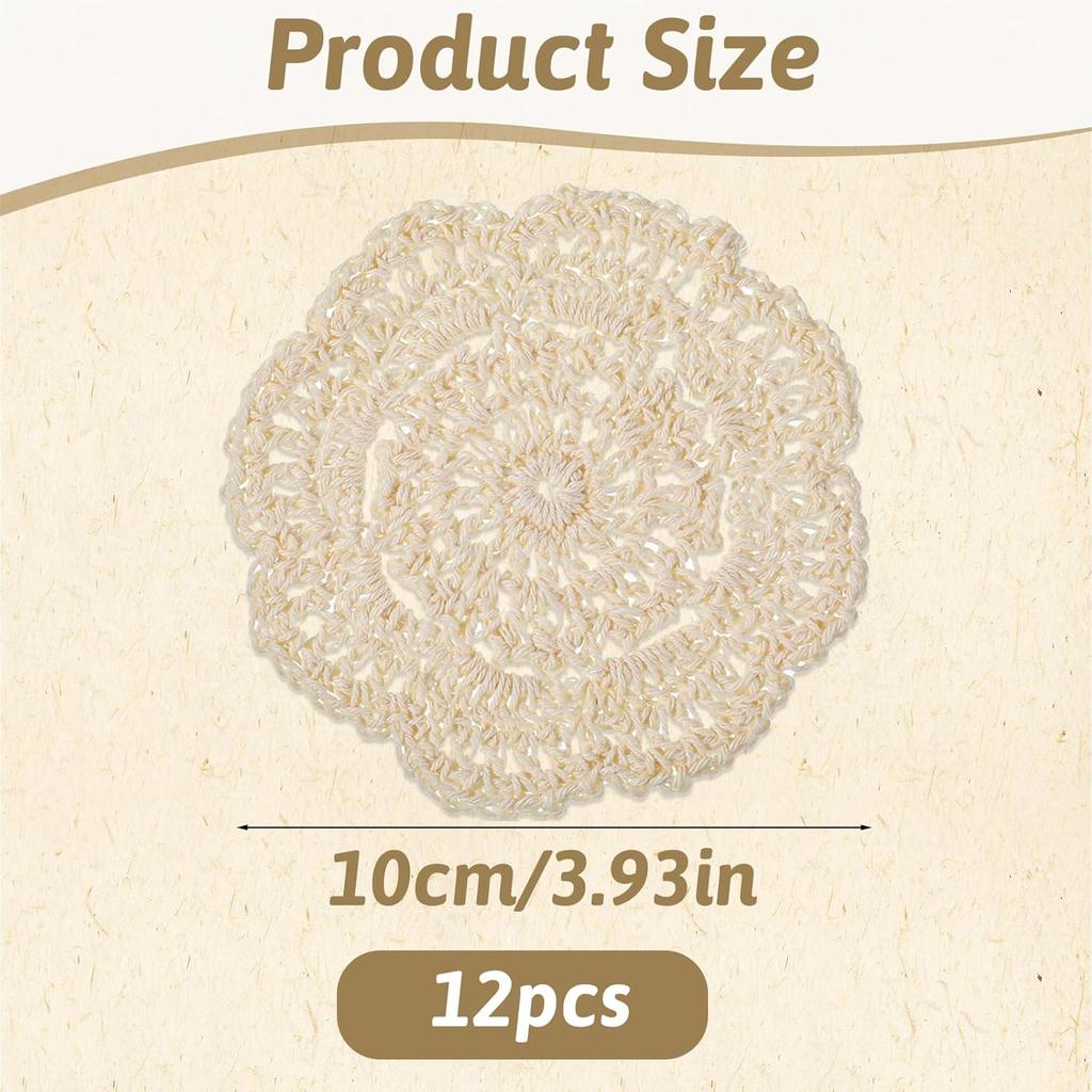 4 Inch Small Lace Doilies Crochet Doilies for Cups Coasters, 12 Pcs Lace Vintage Round Handmade Placemats, Laces Doilie for Tables for Tables Kitchen