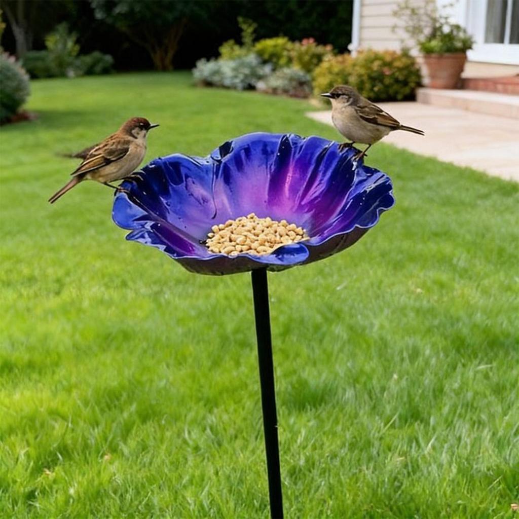 Bird Bath Weather Resistant Reflective Petals Design Bee Watering 25.5inch Height Garden Bird Bath for Window Deck Patio
