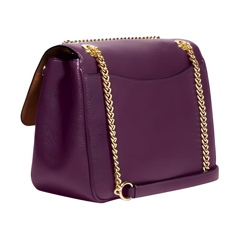 Coach Klare 26 Color Block Buckle Flap Closure Calf Leather Crossbody Shoulder Bag Medium Women's Boysenberry and Red