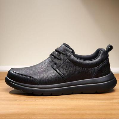 Men's Large Size Casual Black Leather Shoes - Lace-up & Slip-on Options, Trendy PU Work Shoes.