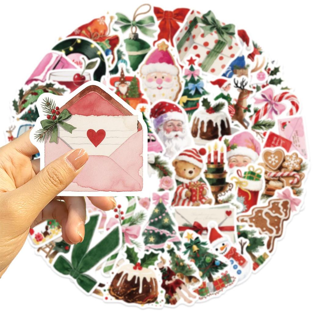50 Cartoon Christmas Aesthetic Sticker Sheets for Decoration - Waterproof & Ideal for Guitars, Notebooks, Luggage, DIY Projects