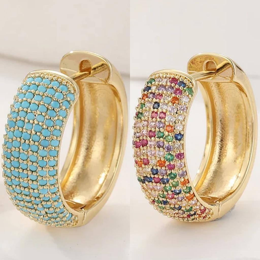 Luxurious Sparking Wide-faced Inlaid Synthetic Zirconia Hoop Earrings Women Exquisite Party Banquet Jewelry Accessories