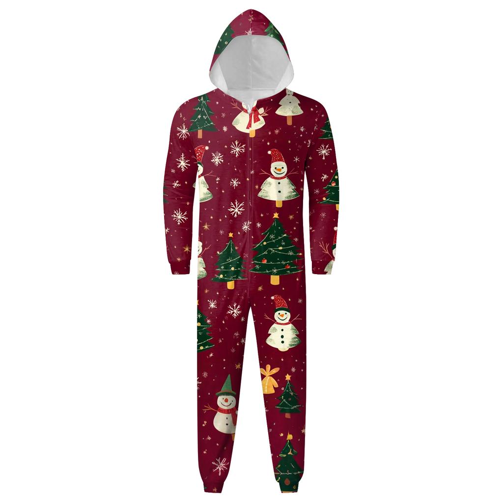 Christmas Print Family Matching Hooded Long Sleeved Zippered Jumpsuit Set