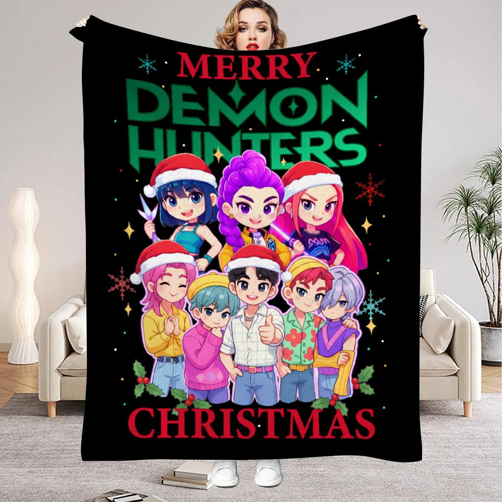 Huntrix Christmas Blanket For Boys Girls K Pop Demon Hunters Rumi Mira Zoey Throw Blanket Cozy Christmas Gift for Huntrix Fans