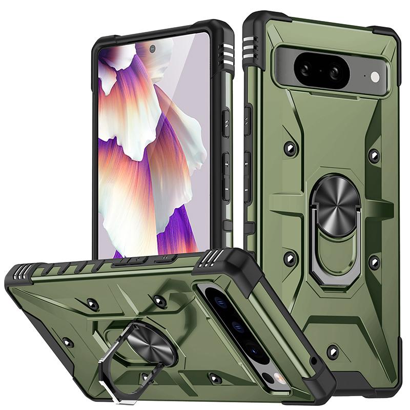 

Для Google Pixel 8 Защитный чехол-комбинация TPU+ PC с кольцом-держателем и подставкой, противоударный чехол для телефона Army Green