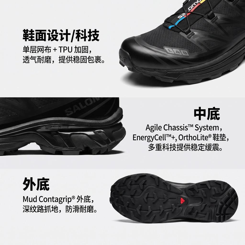 SALOMON XT-6Series Trail Black (Unisex) Running Shoes 410866