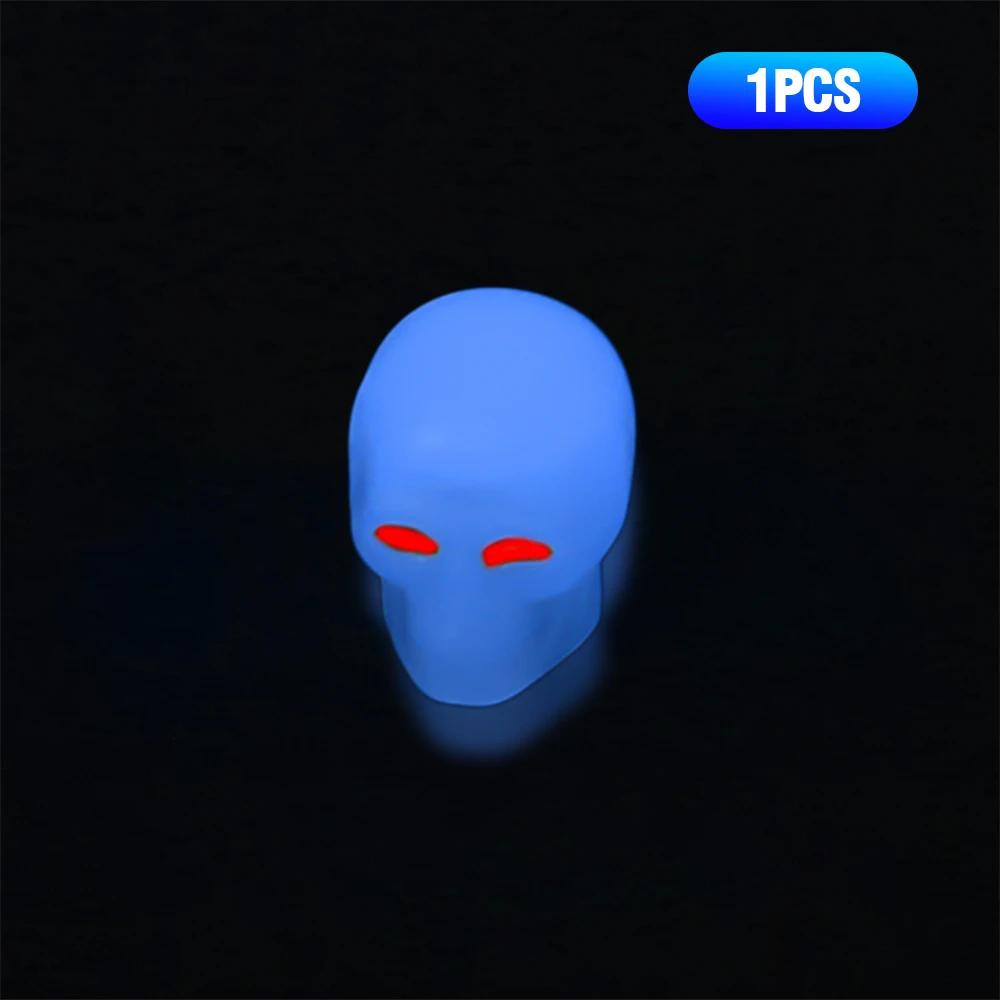 Колпачки для автомобильных шин, флуоресцентная черепная голова, автомобильный мотоцикл, велосипед, декоративная крышка для форсунки, светящаяся в ночи, аксессуары для колпачков колес