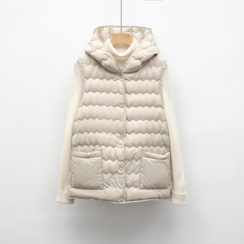 Dunjakke ny nasjonal standard 90 dun høst og vinter ny lett og tynn hettevest dame enkel dunfôr