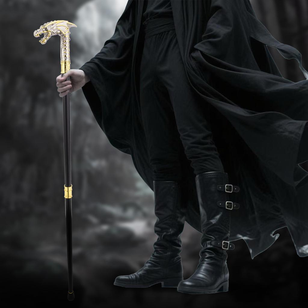 Golden White Dragon Head Fashion Walking Stick Decorative Stick Cospaly Vintage Party Fashionable Walking Cane Crosier 94cm