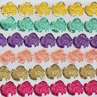 Schwerindustrie Mehrfarbiges Netzgarn Perlen Pailletten Stickerei Blumenaufnäher Spitze Dekoration Ethnischer Stil Kleid Kleidung Stoffaufkleber