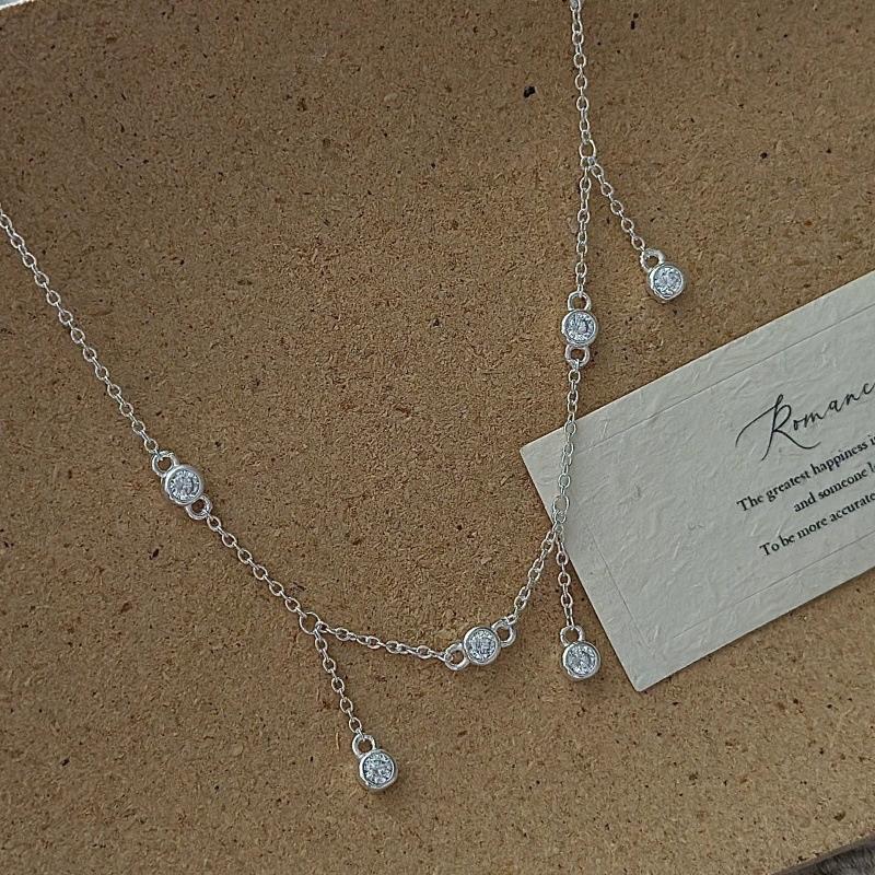 FY-24TL43 S925 Silver Korean Version of Small Niche Design Vintage Zircon Tassel Necklace Korean Style Minimalist Fashionable