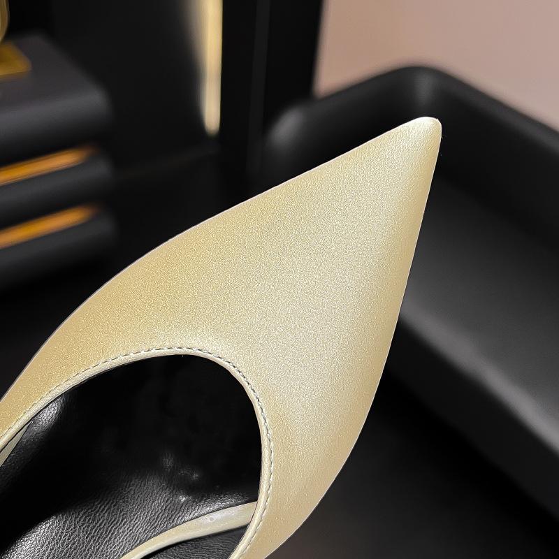 Fashion Pointed-Toe Flip-Top Backheel Sandals In Avocado Color Slender High Heels Satin Shallow Cut Sexy Trendy French Fashionversatile