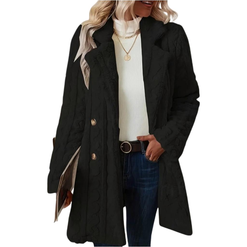 Women's Comfortable Casual Suit Collar Double-breasted Mid-length Plush Coat