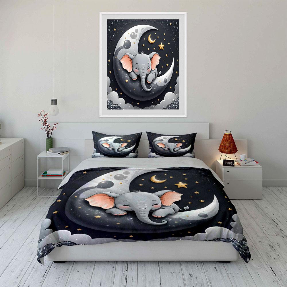 Baby Elephant Moon-Themed Set  Kid'S And Adults' Bedroom Decor, Exquisite Three-Piece Bedding Set Gift