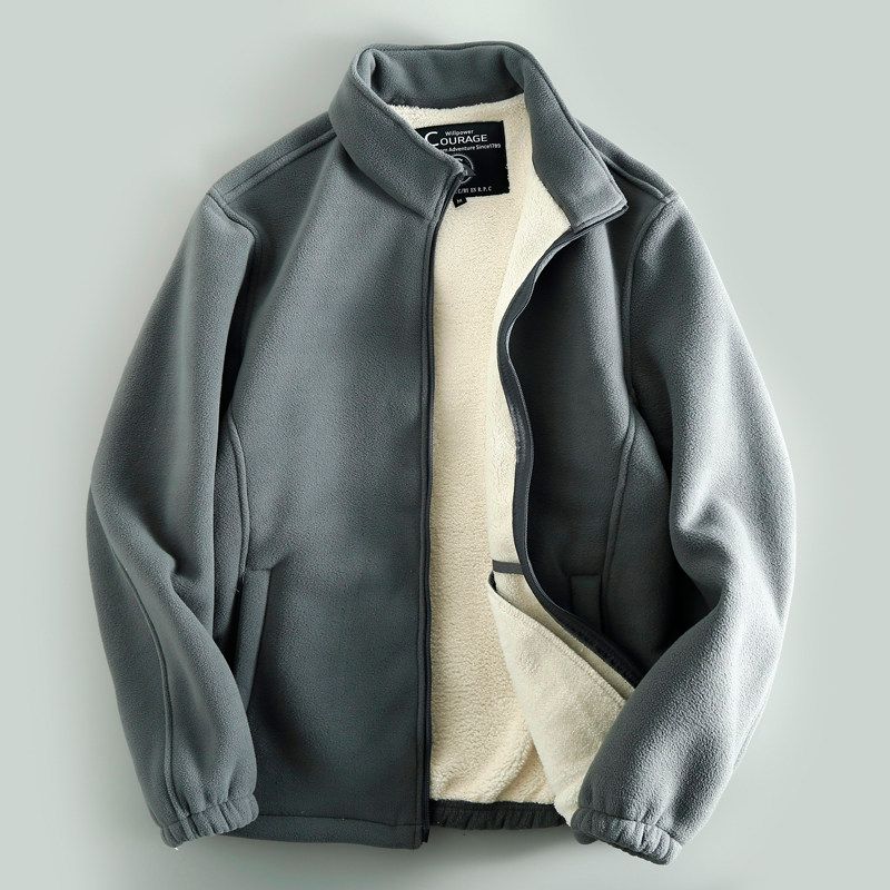 Island Fleece Jacket Composite Velvet ~ Autumn and Winter Thickened Fleece-lined Men's Polar Fleece Outerwear Stand Collar Plus Size Warm Jacket