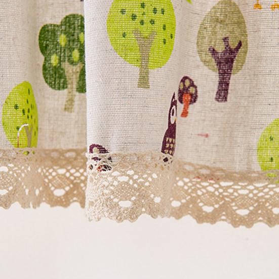 Cortina corta con estampado de árboles y animales de dibujos animados para cocina, cenefa para ventana, decoración del hogar