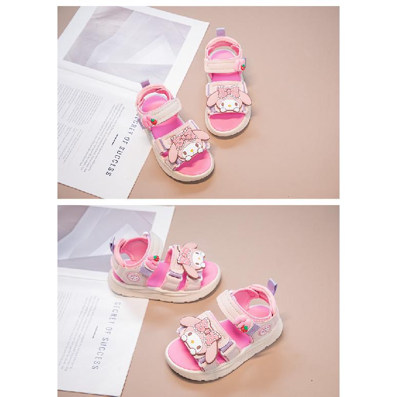 Girls' My Melody Summer New Open-Toe Non-Slip Beach Shoes for Older Children with Velcro Fashionable Versatile Sandals