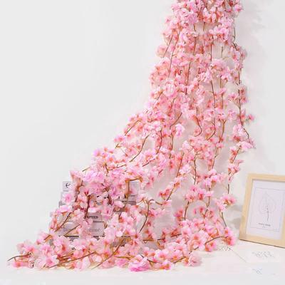 Artificial Cherry Blossom Flowers Vine Sakura Hanging Garland Wedding Arch Home Garden Decoration Silk Fake Plant Birthday Party