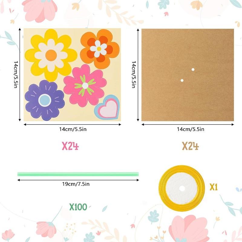 

100Pcs DIY Flower Bouquet Kit Paper Card Label Ribbon Handmade Craft Supply for Teacher Gift Parent Child Day Spring Party Decor