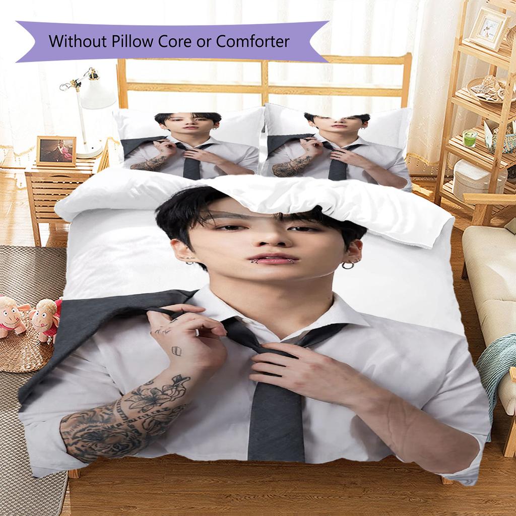Jeon Jeongguk Pattern Bedding,Quilt Set Quilt Cover Pillowcase Home Birthday Gift(1 * Duvet Cover + 2 * Pillowcase, Without Core)