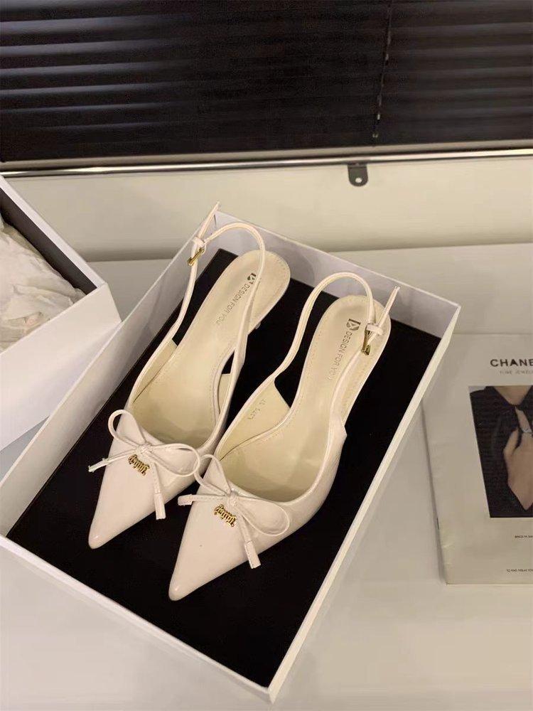 Mori women niche single shoes 2025 spring and summer new red bow pointed high heels simple empty bag head sandals