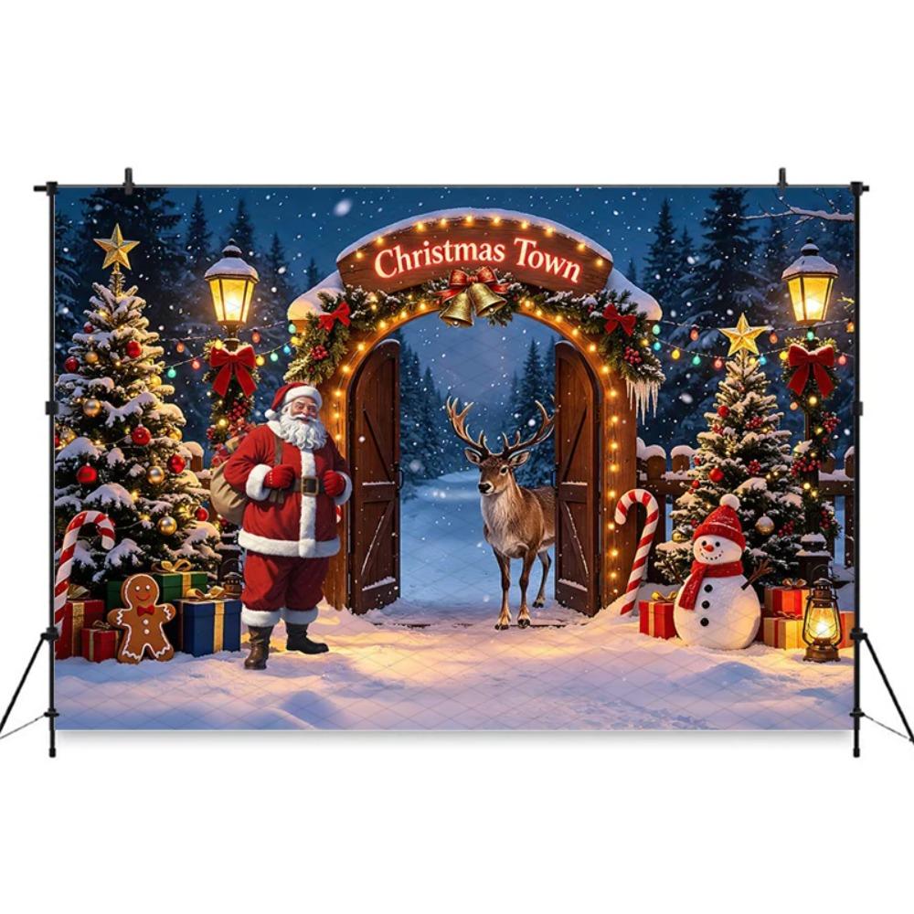 Santa Claus Reindeer Snow Gift Box Theme Banner Decoration Backdrop Birthday Party Home Decoration Photography Backdrop Cloth