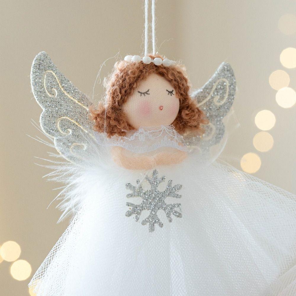 Feather Christmas Hanging Decorations Mesh skirt Angel Girl Doll  Party Supplies