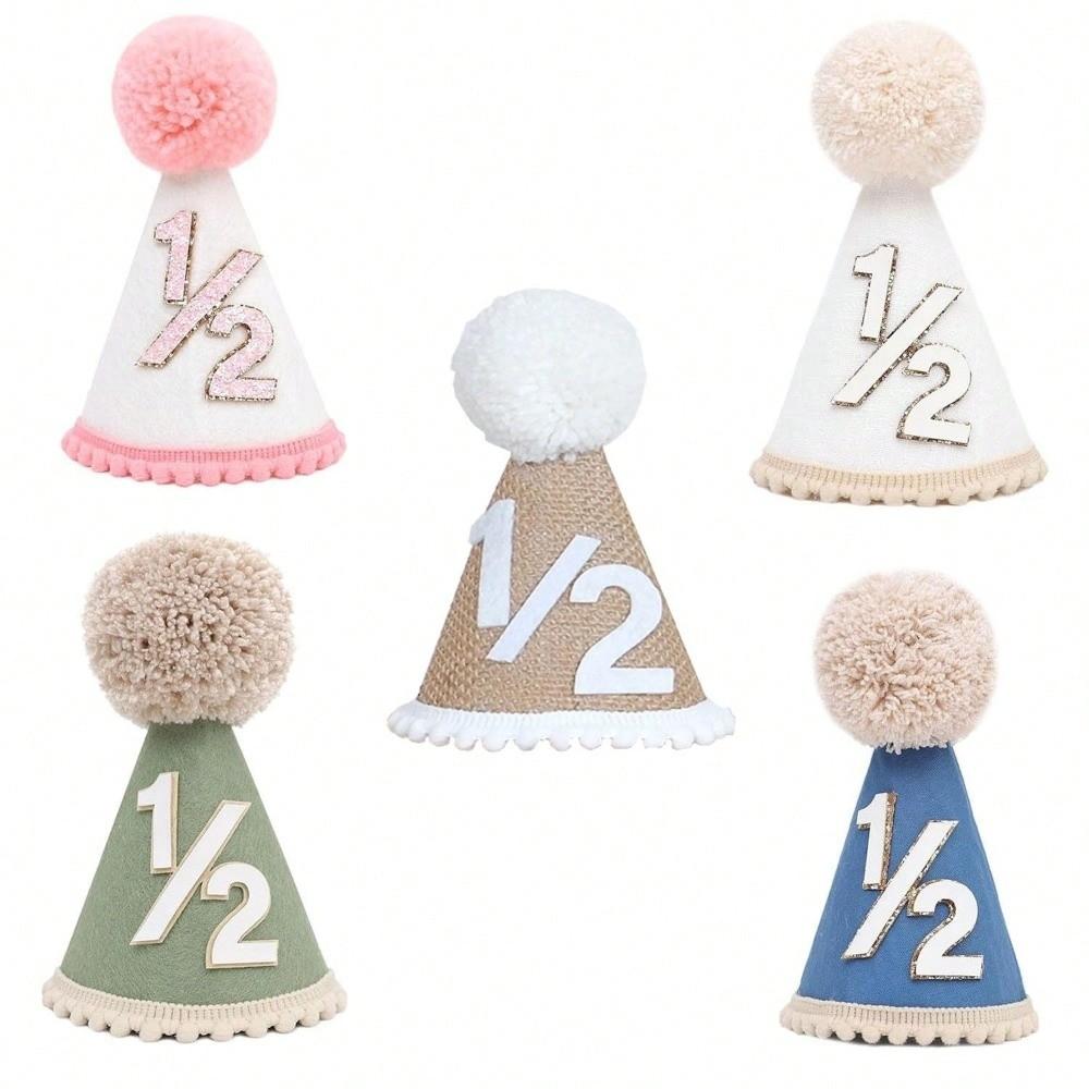 Handcrafted Pom Pom Princess Birthday Hat Neutral Color Cone Hat New Birthday Hat  Children's Party